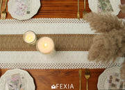 12x72 Inches Cream & Brown Macrame Table Runner with Tassels
