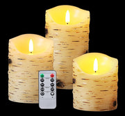 3 Pcs Flameless Birch LED Candles Moving Luminara Real Wax Battery Remote Timer