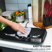 Electric Countertop Double Burner, 1700W Cooktop with 7.25" and 6.10" Cast Iron Hot Plates